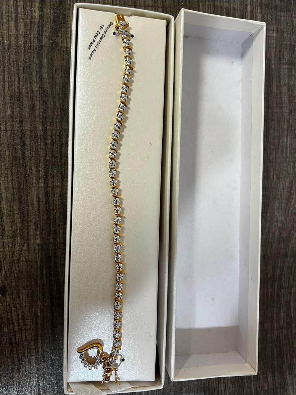 Genuine diamon accent 18k gold plated.Tone Crystal Tennis Bracelet with Heart